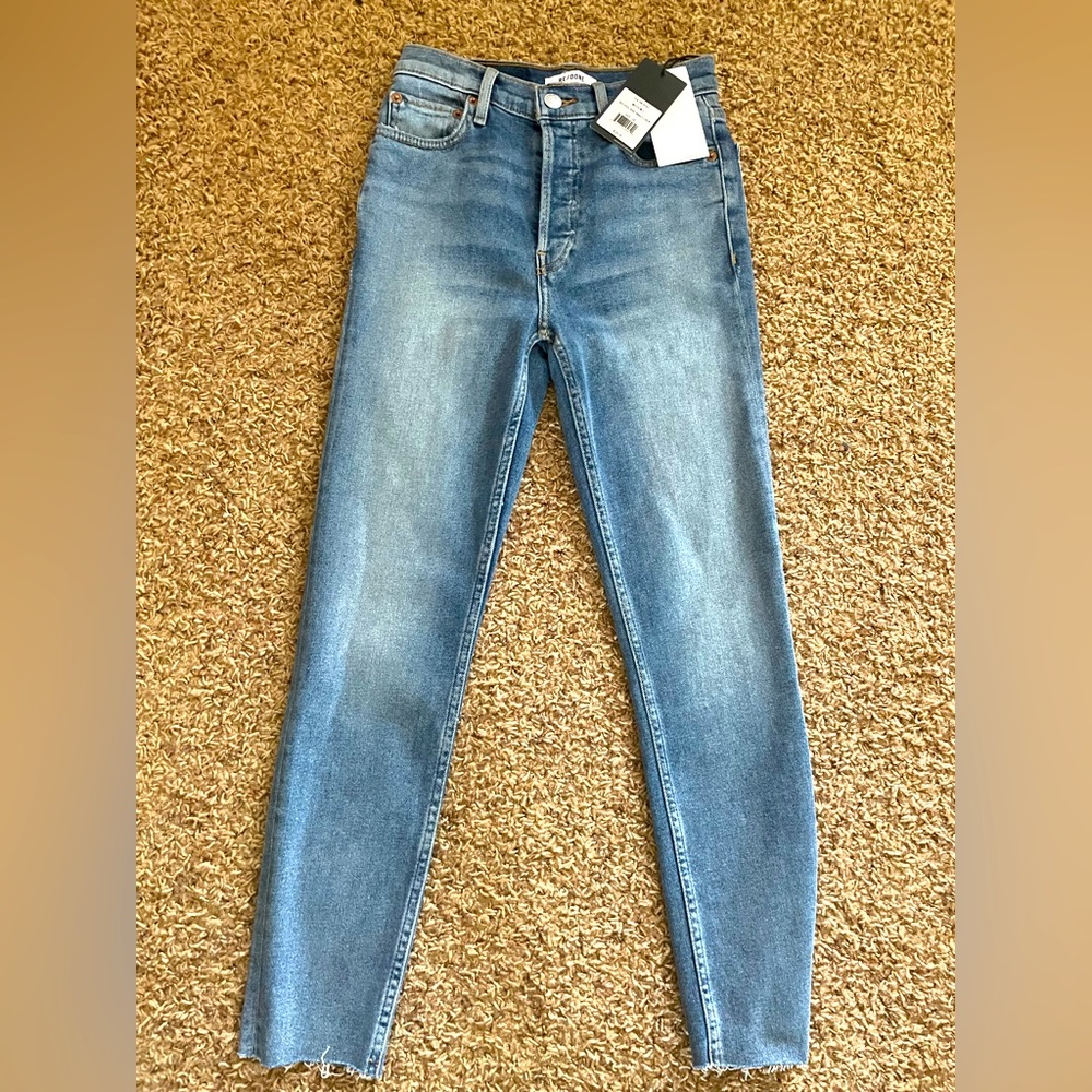 NWT RE/DONE 90’s High Rise Ankle Crop Distressed Jeans Medium Wash Size 24